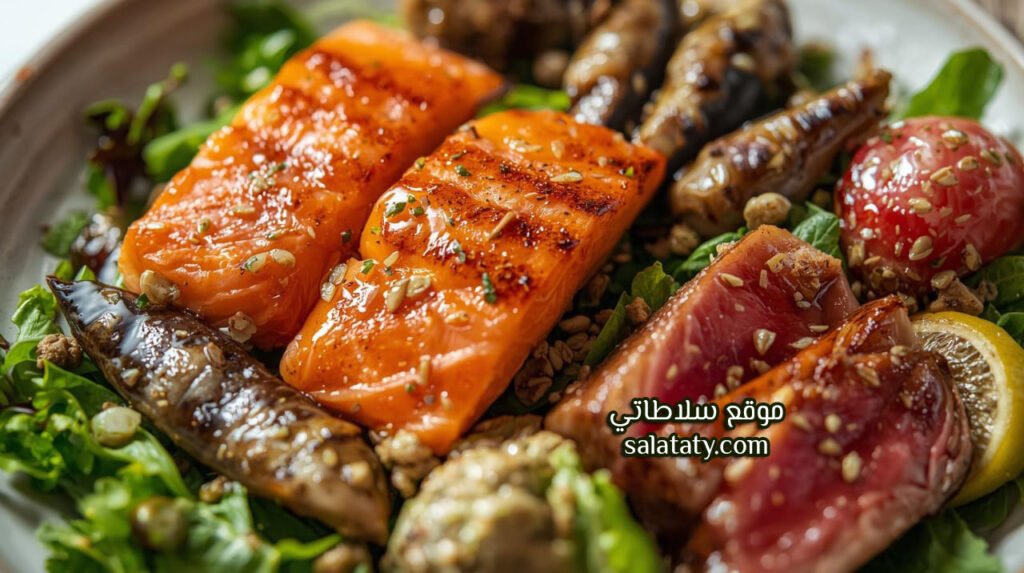 صورة بها شرائح سلمون وتونة وسردين